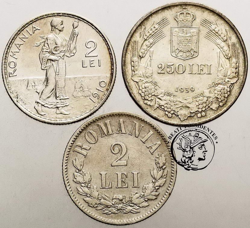 Rumunia monety srebrne lot 3 szt st. 3/3+