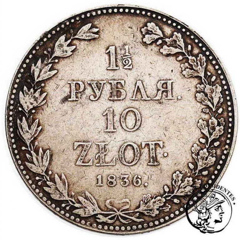 Polska 1 1/2 Rbl = 10 złotych 1836 MW st.3+