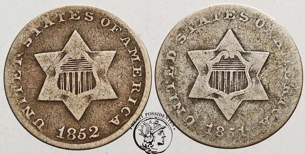 USA 3 centy 1851 + 1852 lot 2 szt. st.4