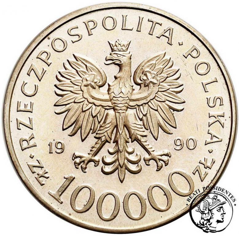 PRÓBA Ag 100 000 złotych 1990 Solidarność st.L-