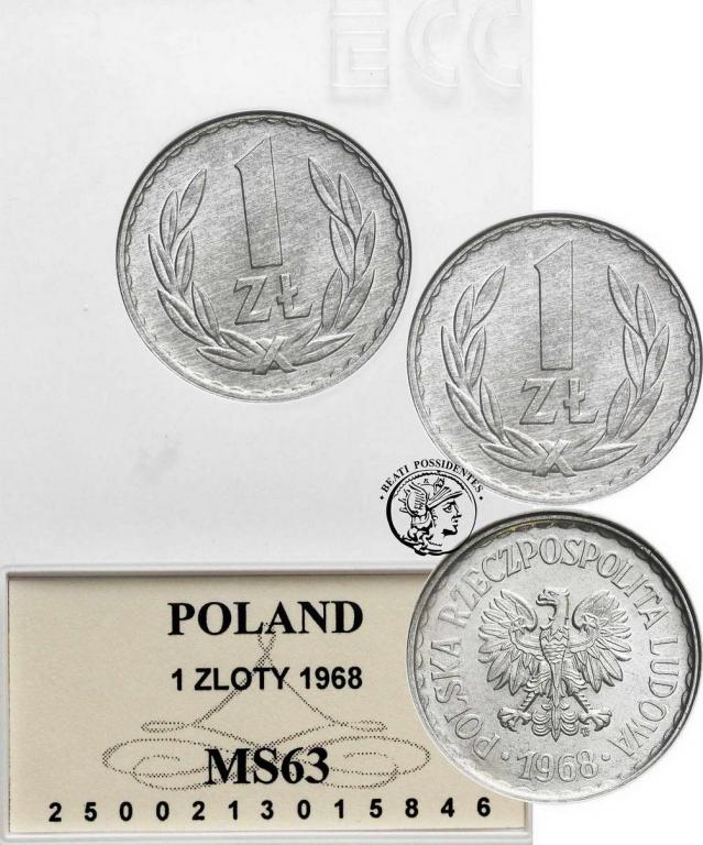 Polska PRL 1 złoty 1968 Al GCN MS63