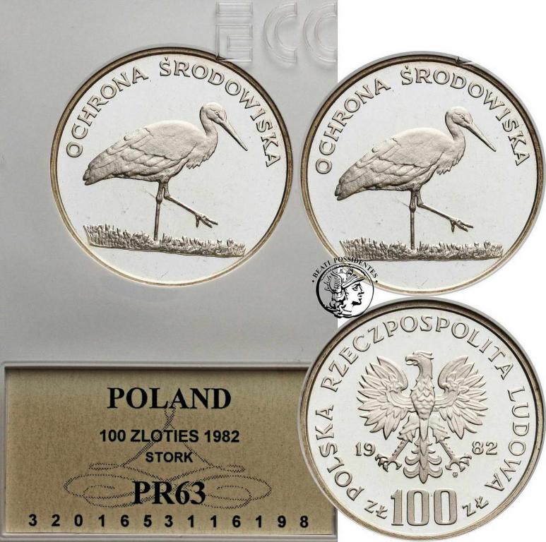 Polska PRL 100 złotych 1982 Bocian GCN PR63