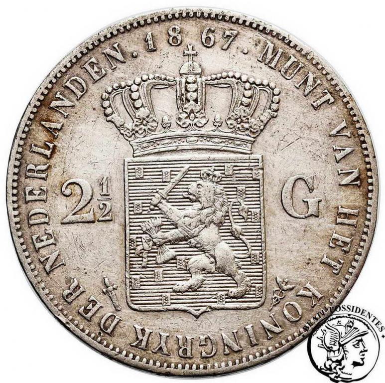 Holandia Wilhelm III 2 1/2 Guldena 1867 st.3