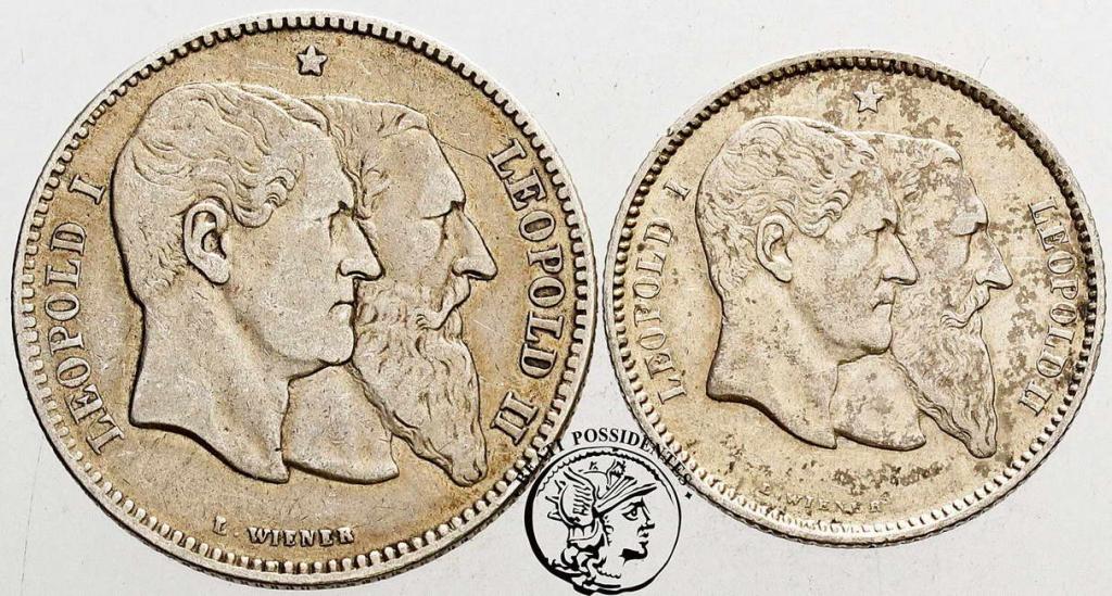 Belgia 1 + 2 franki 1880 lot 2 szt. st.3