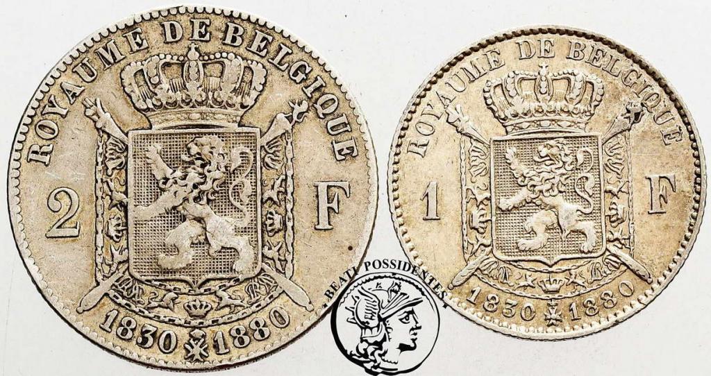 Belgia 1 + 2 franki 1880 lot 2 szt. st.3
