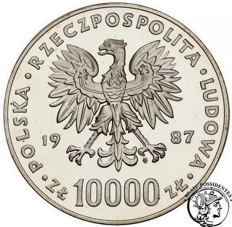 Polska 10 000 złotych 1987 JP II lustrzanka st. L