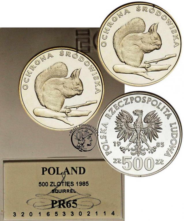 Polska PRL 500 złotych 1985 Wiewiórka GCN PR65