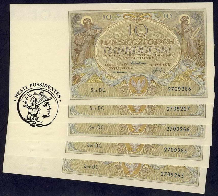 Polska II RP 10 złotych 1929 5 szt st. 3+/2-