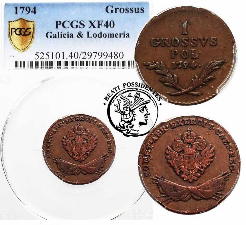 Polska Galicja + Lodomeria grosz 1794 PCGS XF 40
