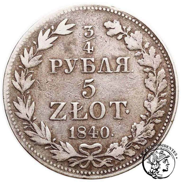 Polska 3/4 Rubla = 5 złotych 1840 MW st.3-