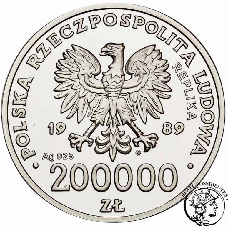 Polska REPLIKA 200 000 złotych 1989 JP II st. L