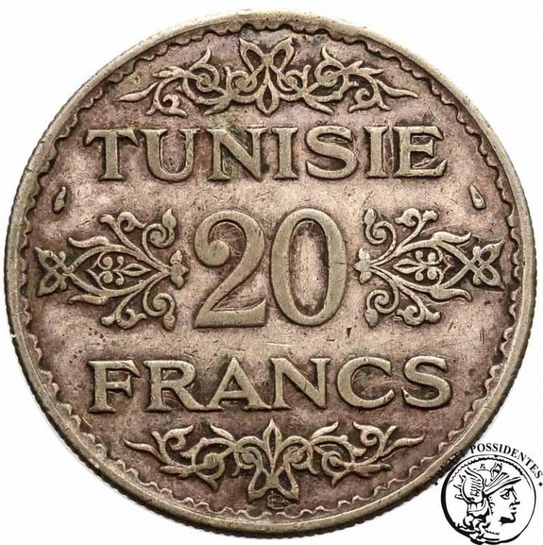 Tunezja 20 franków 1353 AH (1934) st.3+
