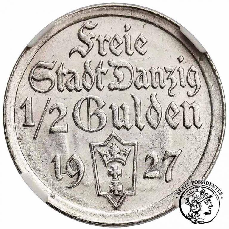 Wolne Miasto Gdańsk 1/2 Guldena 1927 NGC MS63