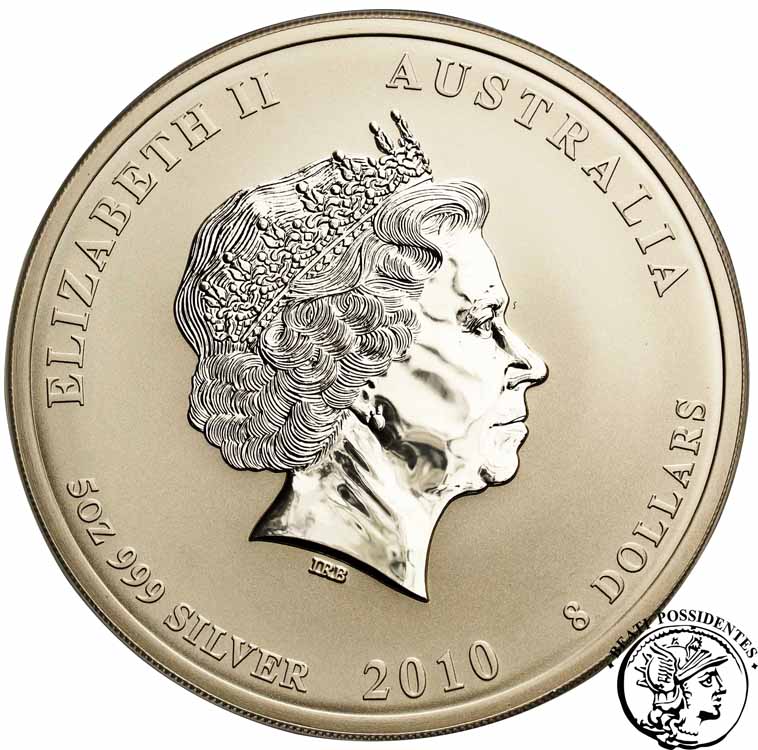 Australia 8 dolarów 210 rok tygrysa 5 Oz Ag st. L