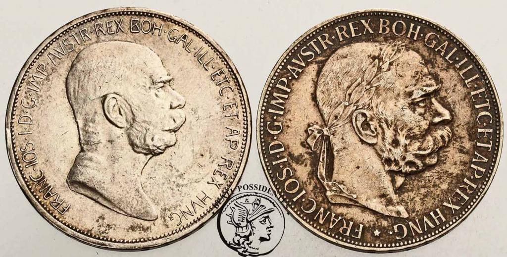 Austria 5 koron 1900 + 1908 lot 2 szt st. 3+