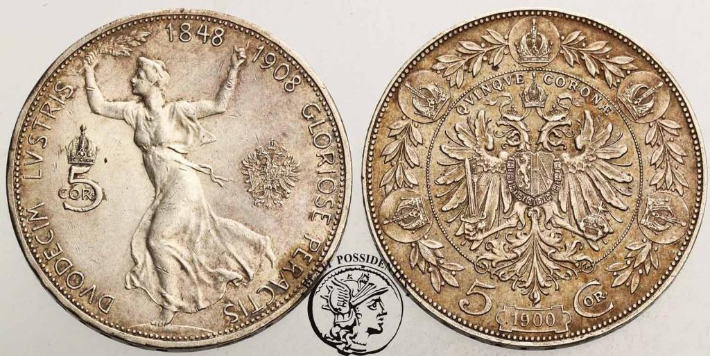 Austria 5 koron 1900 + 1908 lot 2 szt st. 3+