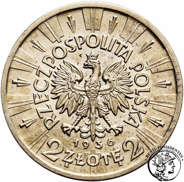 Polska KOPIA 2 złote 1936 Piłsudski st. 2+