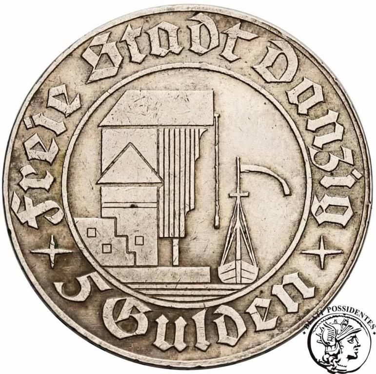 W M Gdańsk 5 guldenów 1932 żuraw portowy st. 2-