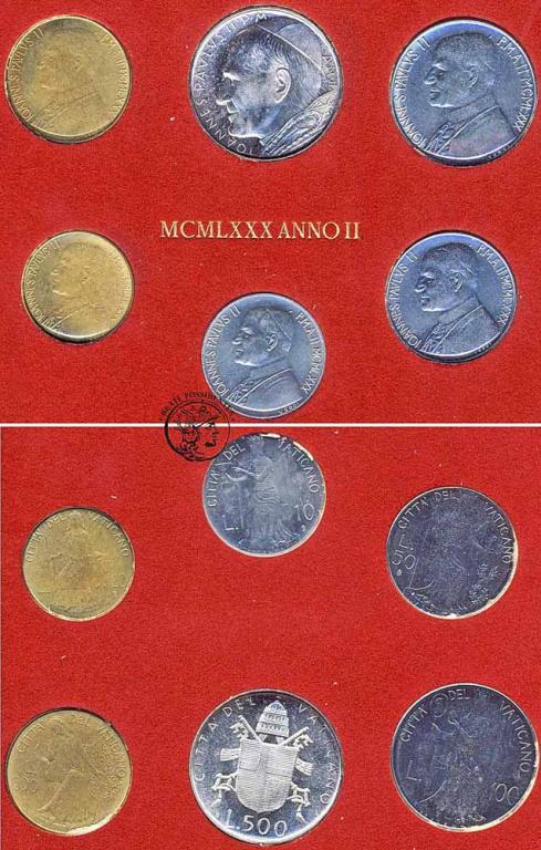 Watykan Zestaw monet  Jan Paweł II 6 blistrów st 1