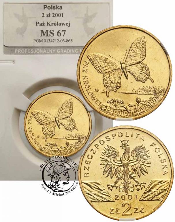 Polska 2 złote 2001 paź królowej PGM MS67