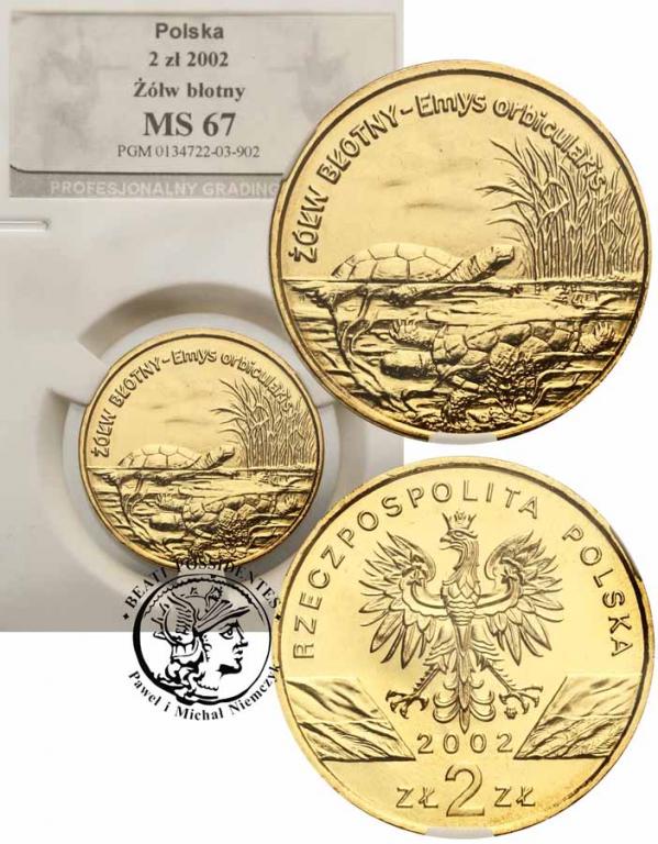 Polska 2 złote 2002 żółw błotny PGM MS67