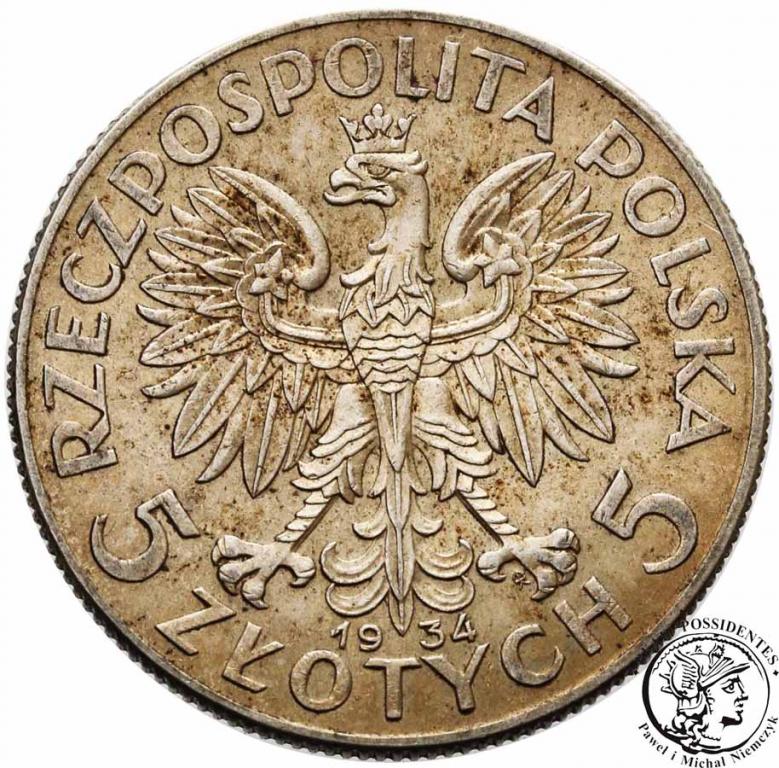 Polska 5 złotych 1934 głowa kobiety st. 2-