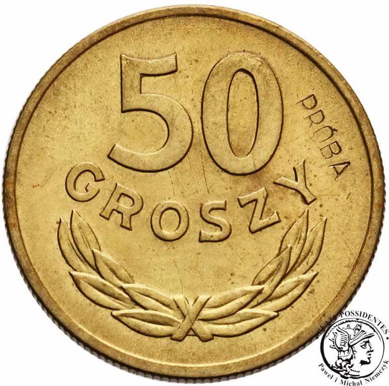 Polska PRL PRÓBA mosiądz 50 groszy 1957 st.1-