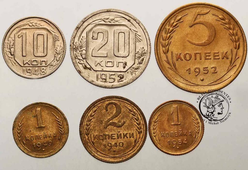 Rosja zestaw monet sowieckich lot 6 szt st. 1/2