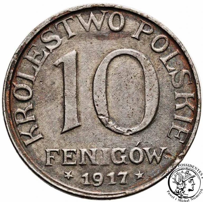Polska 10 fenigów 1917 bliżej obrzeża st.3+