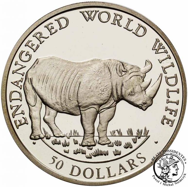 Cook Islands 50 dolarów 1990 nosorożec st. L-