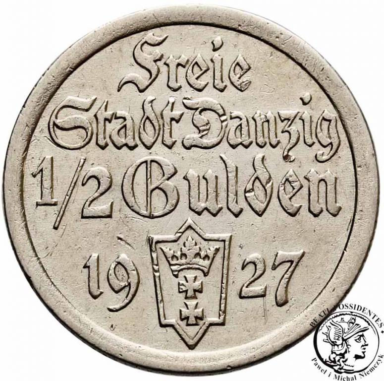 Wolne Miasto Gdańsk / Danzig 1/2 Guldena 1927 st3+