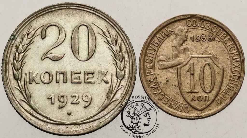 Rosja 20 kopiejek 1929 + 10 kopiejek 1933 st.3