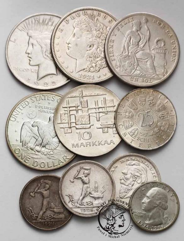 USA / świat różne monety srebrne lot 10 sztuk st.3
