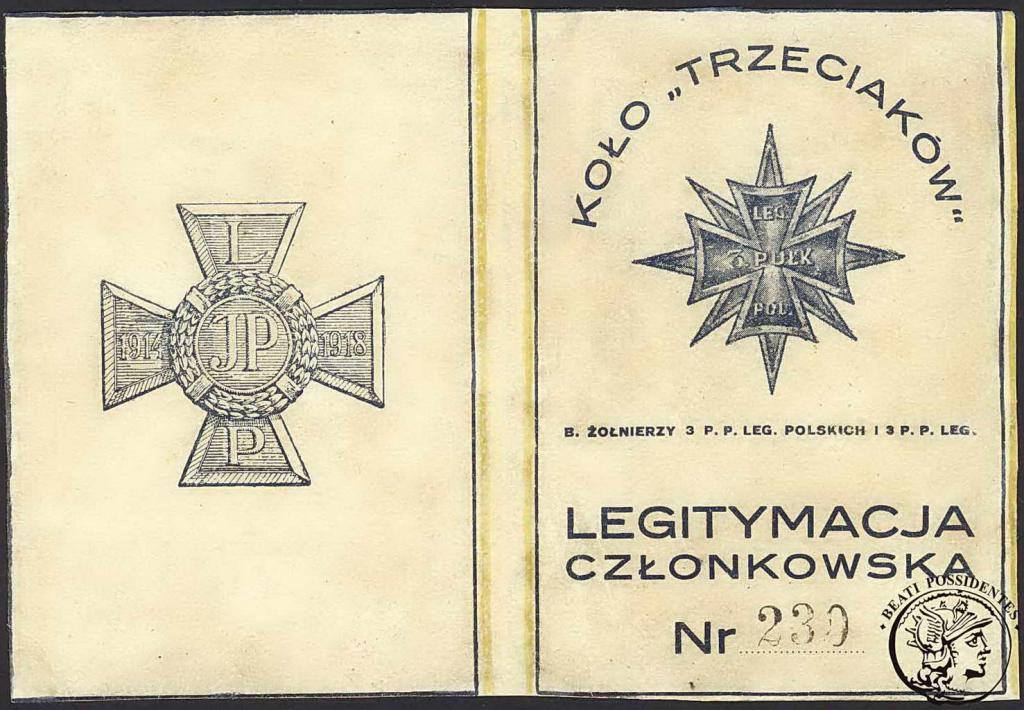 II RP Legitymacja 3 Pułku Piechoty Legionów