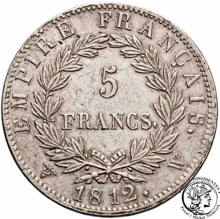 Francja 5 franków 1812 W Napoleon I st.3+