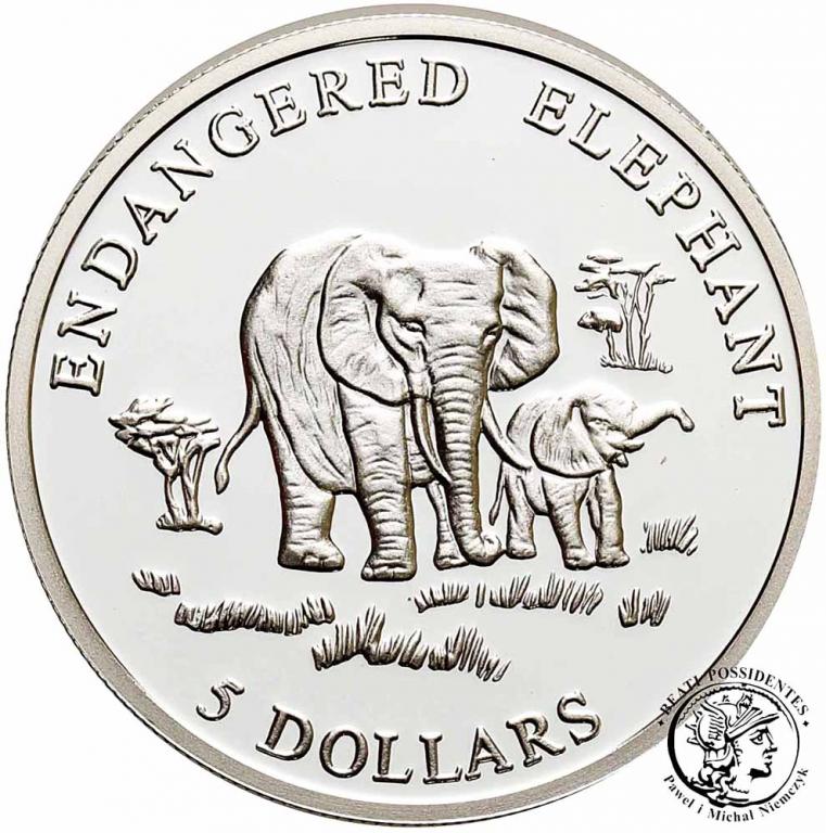 Liberia 5 dolarów Słonie 2000 st. L