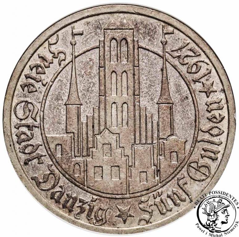 W. Miasto Gdańsk Danzig 5 Guldenów 1927 NGC AU58
