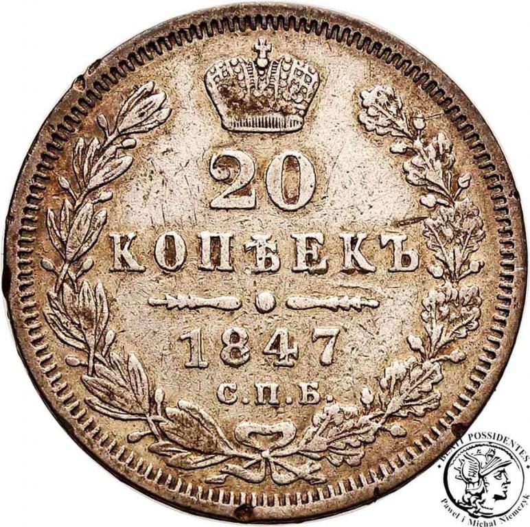 Rosja 20 kopiejek 1847 Mikołaj I st. 3-