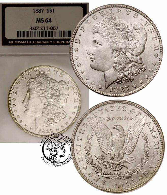 USA 1 dolar 1887 Philadelphia NGC MS64