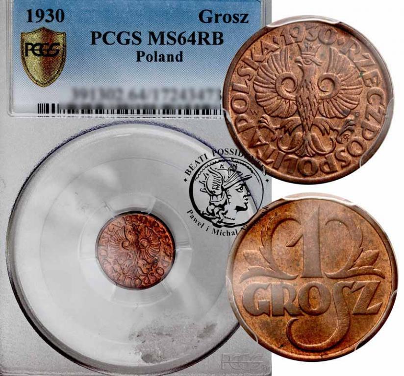 Polska 1 grosz 1930 PCGS MS64 RB