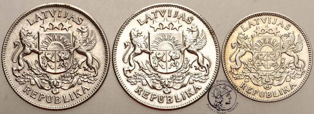 Łotwa monety srebrne lot 3 sztuk st.2