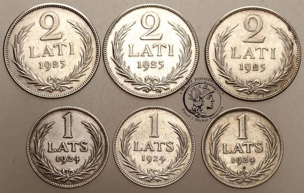 Łotwa monety srebrne lot 6 sztuk st.3