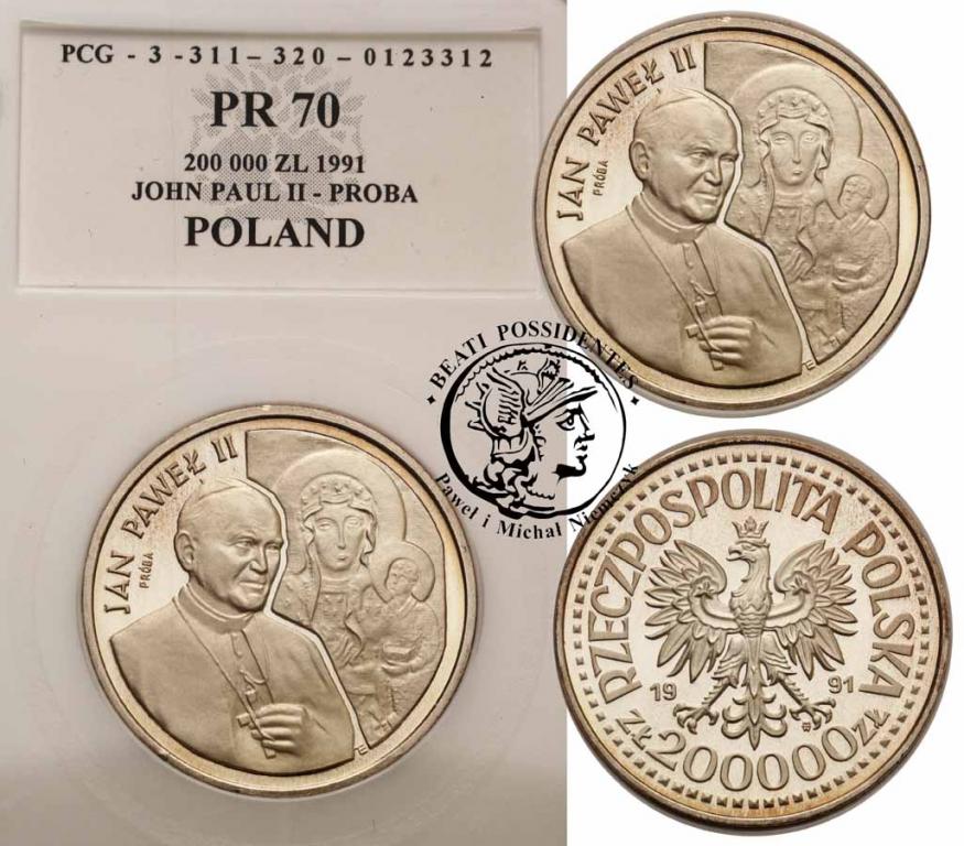 PRÓBA srebro 200000 zł 1991 Jan Paweł II PCG PR70