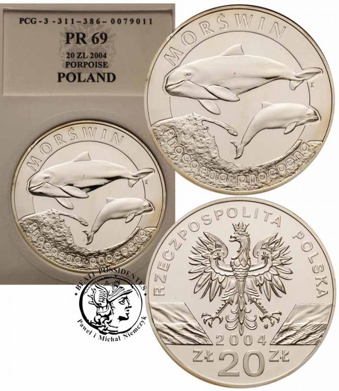 Polska 20 złotych 2004 morświn PCG PR69