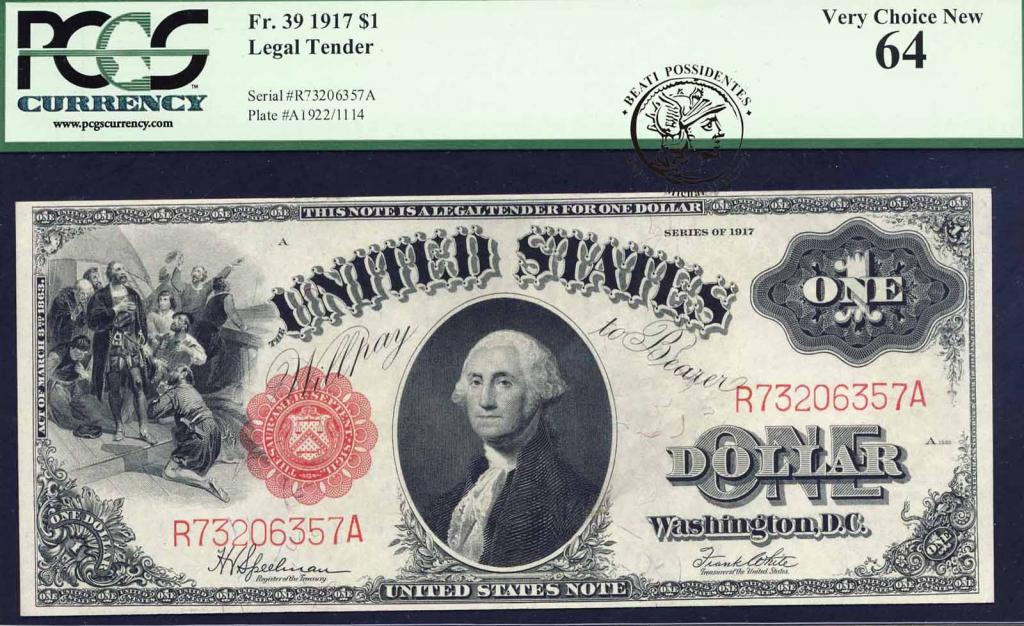 USA 1 dolar 1917 large size Legal Tender PCGS 64