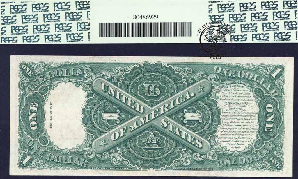 USA 1 dolar 1917 large size Legal Tender PCGS 64