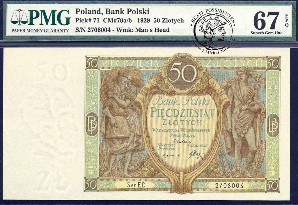 Polska 50 złotych 1929 seria ED PMG 67