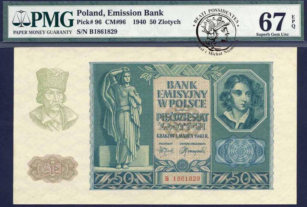 Polska GG 50 złotych 1940 seria B PMG 67