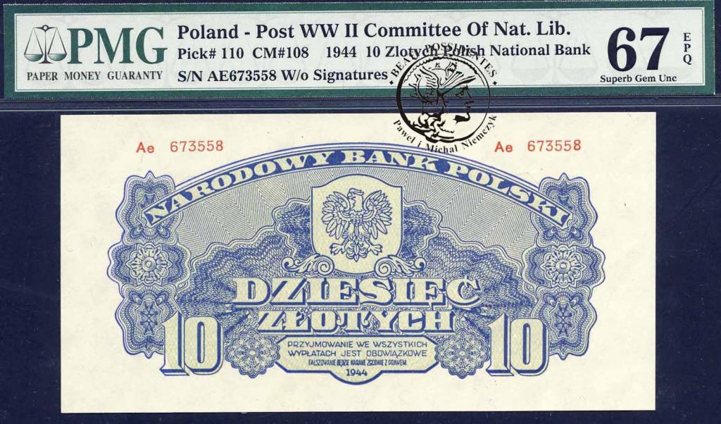Polska 10 złotych 1944 ...owe PMG 67
