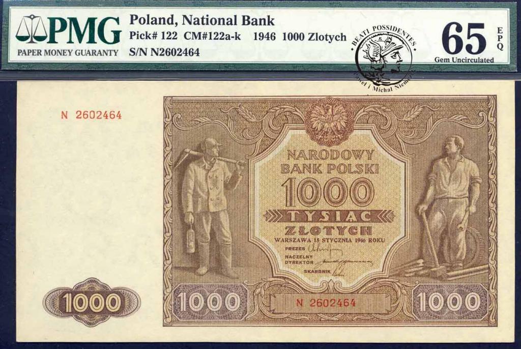 Polska 1000 złotych 1946 seria N PMG 65